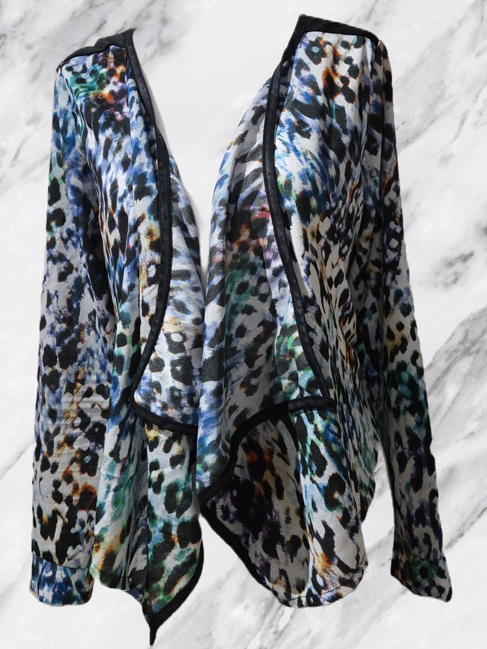 Abstract Leopard Print Draped Cardigan - Picture 1 of 4